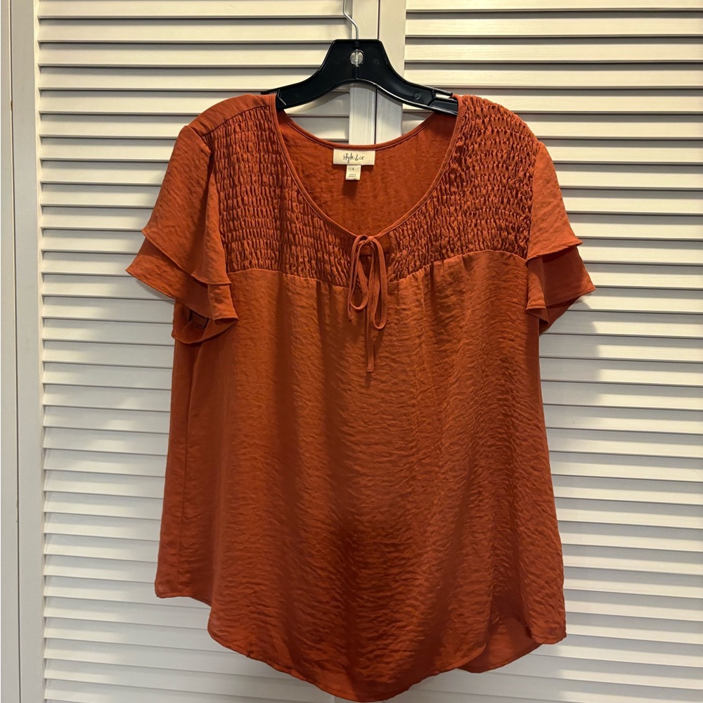Style & Co. Rust Blouse with Smocked Accents